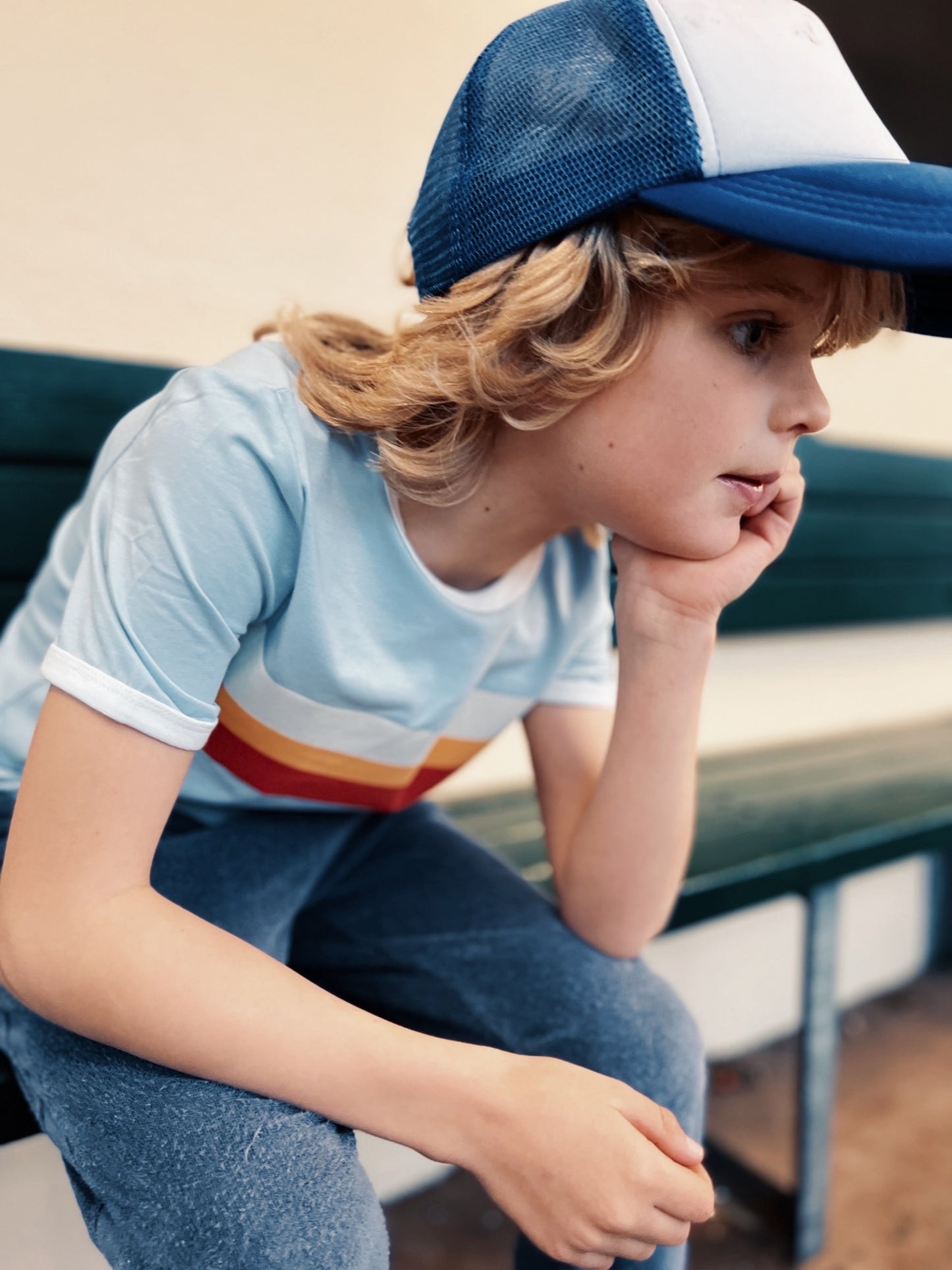 RETRO STRIPE RINGER TEE - BLUE