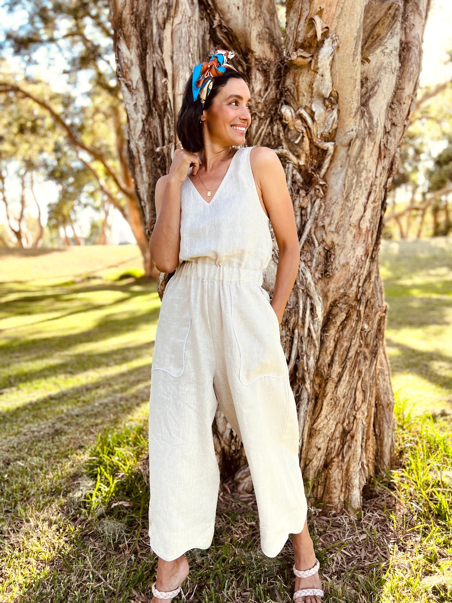 Scallop Jumpsuit - Oatmeal