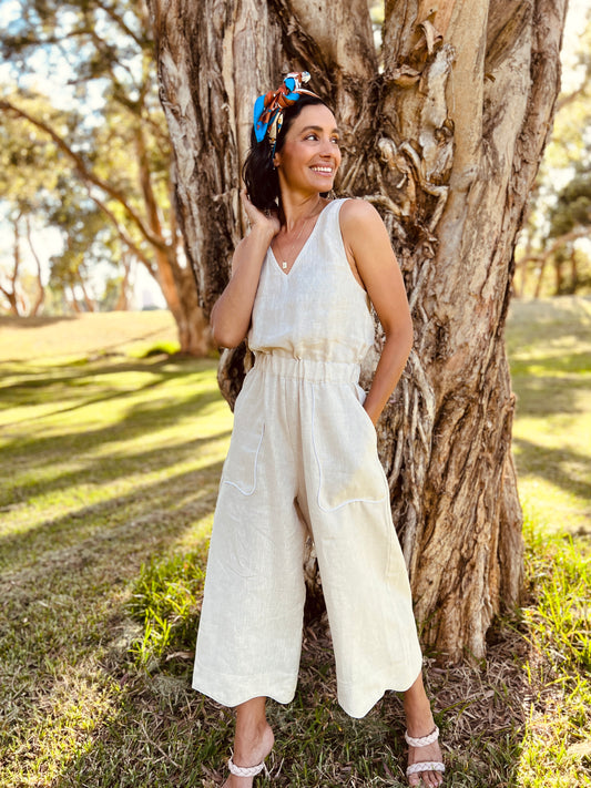Scallop Jumpsuit - Oatmeal