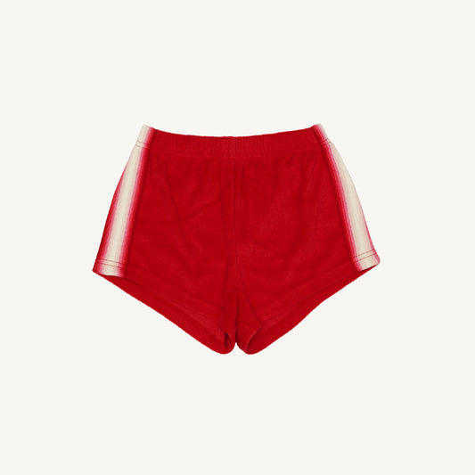 High Waist Terry Towelling Shorts Burgundy with Retro Stripe